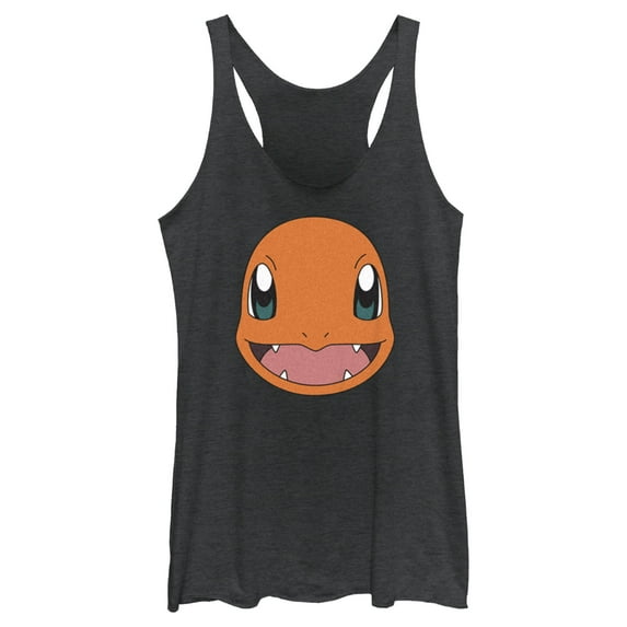 Women's Pokemon Charmander Smile Racerback Tank Top Black Heather X Large