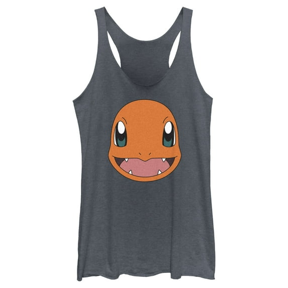 Women's Pokemon Charmander Smile Racerback Tank Top Navy Blue Heather X Large