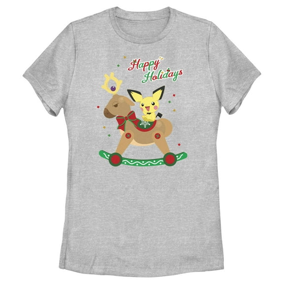 Women's Pokemon Christmas Pichu Rocker  Graphic Tee Athletic Heather Small