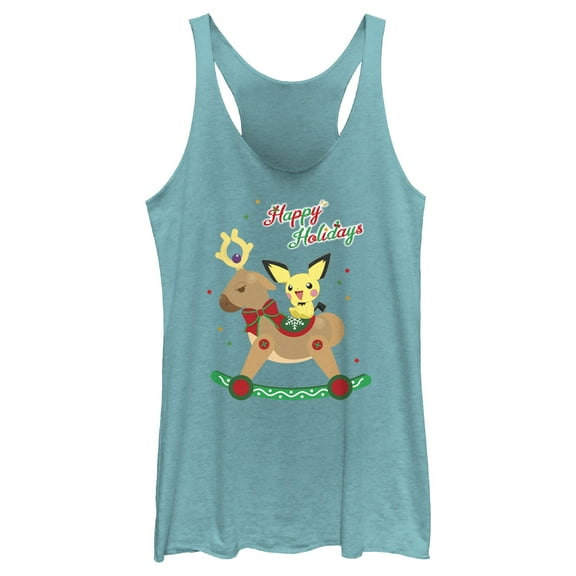 Women's Pokemon Christmas Pichu Rocker Racerback Tank Top Tahiti Blue 2X Large