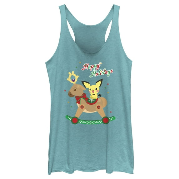 Women's Pokemon Christmas Pichu Rocker Racerback Tank Top Tahiti Blue X Small