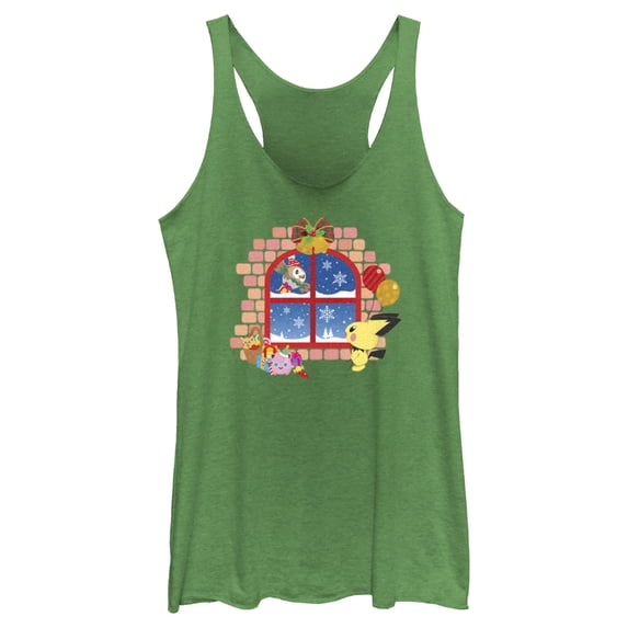 Women's Pokemon Christmas Window Racerback Tank Top Envy Green X Large