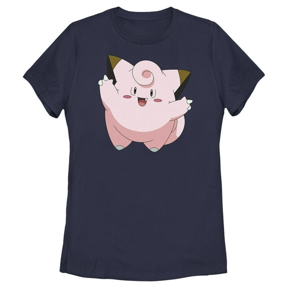 Women's Pokemon Clefairy Large Portrait  Graphic Tee Navy Blue Small