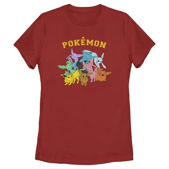 Women's Pokemon Colorful Eeveelutions Animals Graphic Tee Red X Large