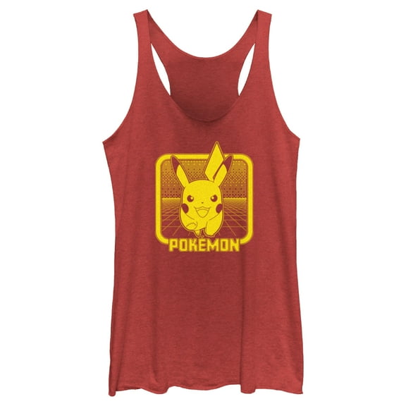 Women's Pokemon Digital Pikachu  Racerback Tank Top Red Heather Small