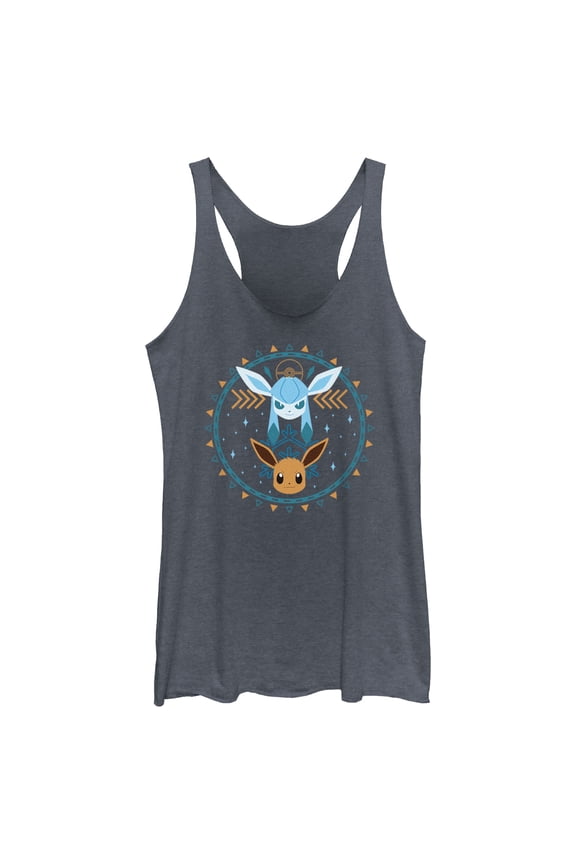 Women's Pokemon Eevee and Glaceon Circle  Racerback Tank Top