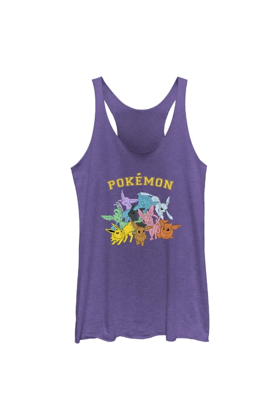 Women's Pokemon Eeveelutions Racerback Tank Top Purple Heather 2X Large