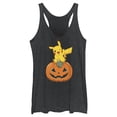 thumbnail image 1 of Women's Pokemon Halloween Jack-O'-Lantern Pikachu Racerback Tank Top Black Heather Large, 1 of 4