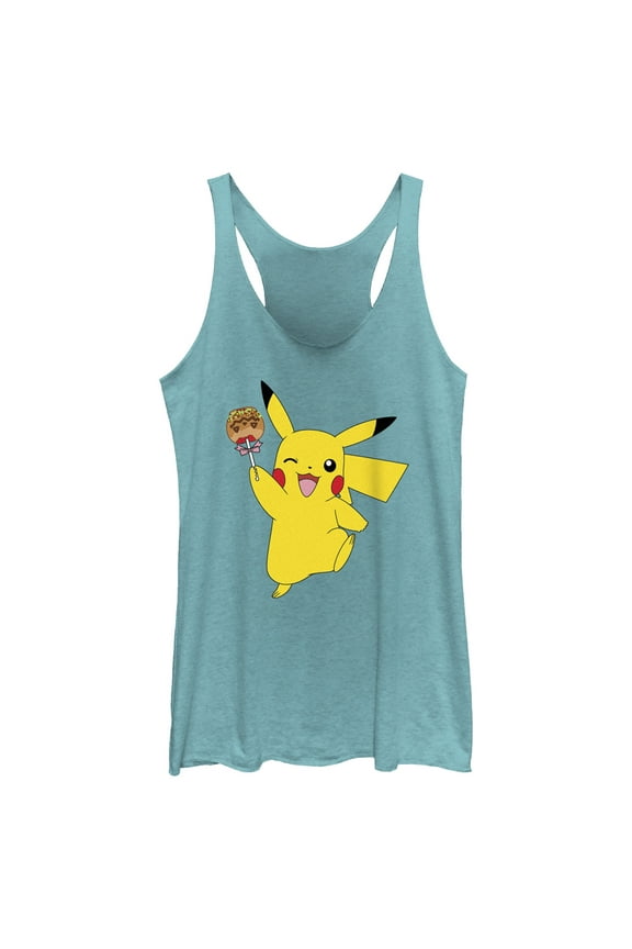 Women's Pokemon Halloween Pikachu Jack-O'-Lantern Caramel Apple Racerback Tank Top Tahiti Blue X Small