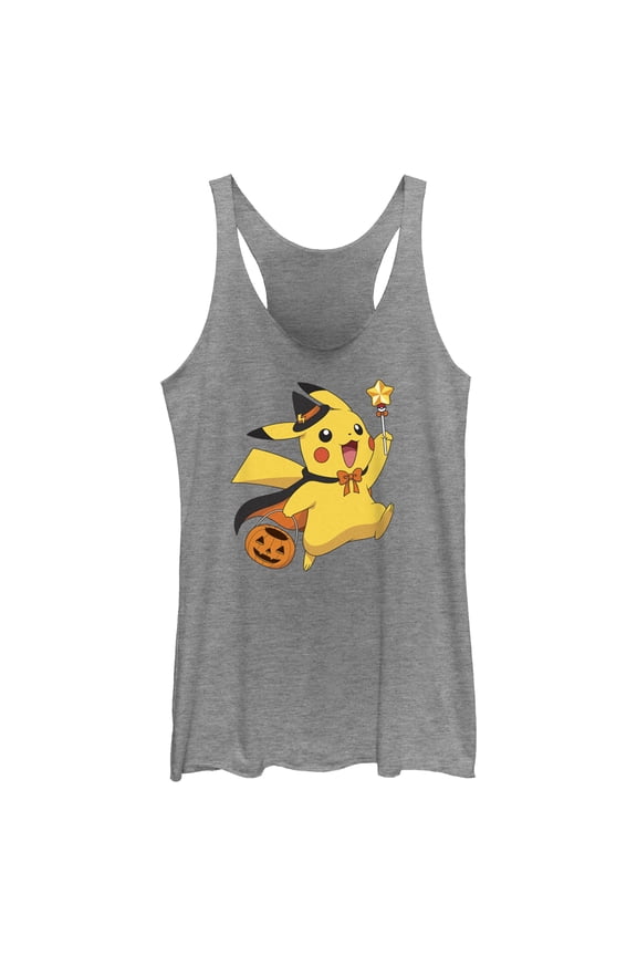 Women's Pokemon Halloween Pikachu Wizard  Racerback Tank Top Gray Heather 2X Large