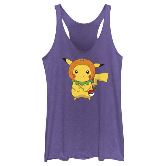 Women's Pokemon Halloween Pumpkin Pikachu Racerback Tank Top Purple Heather 2X Large