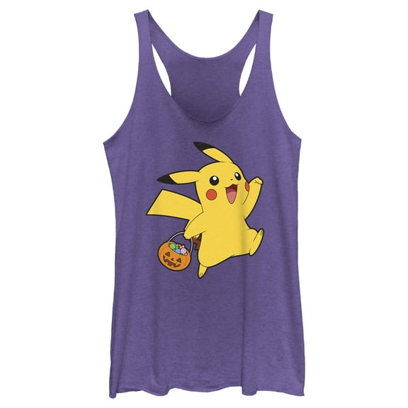 Women's Pokemon Halloween Trick-or-Treating Pikachu Racerback Tank Top Purple Heather Large