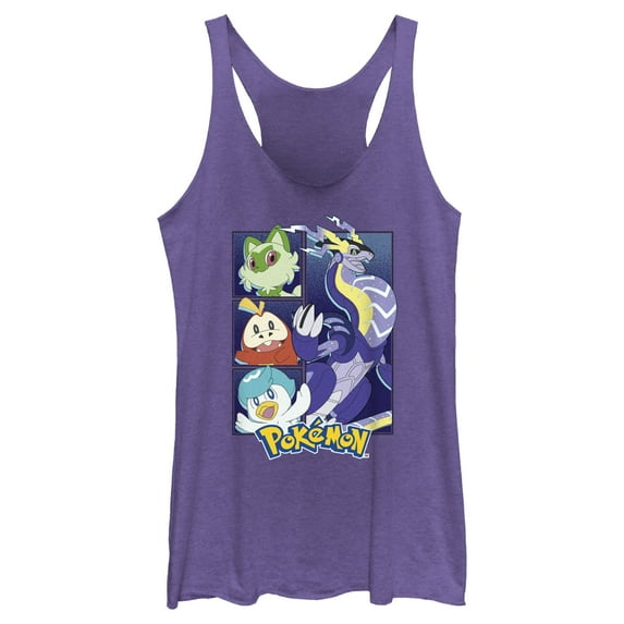 Women's Pokemon Miraidon Group Racerback Tank Top Purple Heather Large