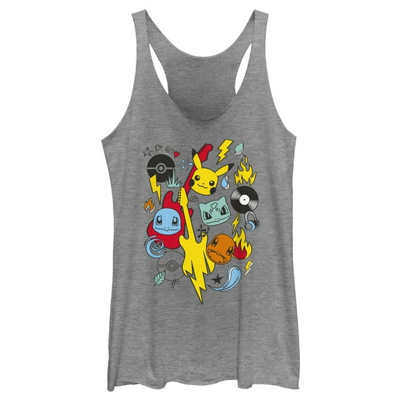 Women's Pokemon Music Rocks Starters Racerback Tank Top Gray Heather Medium