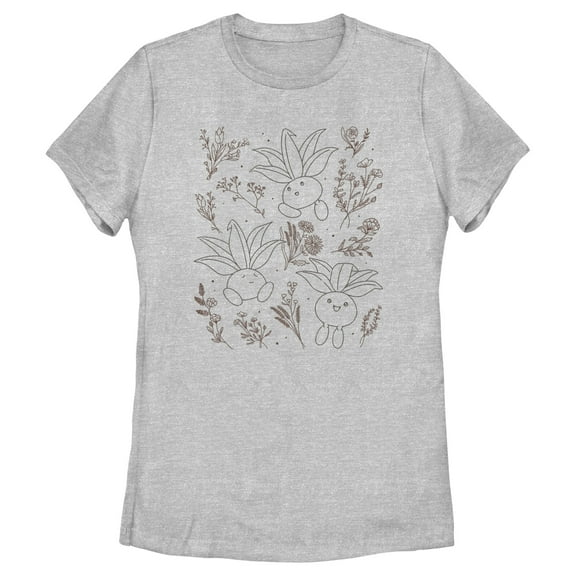 Women's Pokemon Oddish Floral Doodles  Graphic Tee Athletic Heather Large