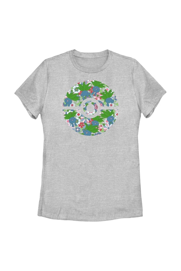 Women's Pokemon Oddish Pokeball Graphic Tee Athletic Heather 2X Large