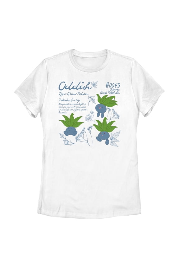 Women's Pokemon Oddish Pokedex Entry  Graphic Tee White 2X Large