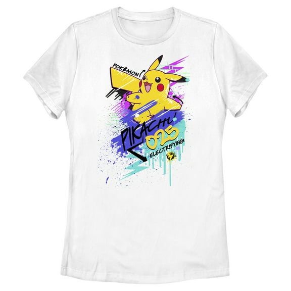 Women's Pokemon Pikachu 025 Electrifying  Graphic Tee White 2X Large
