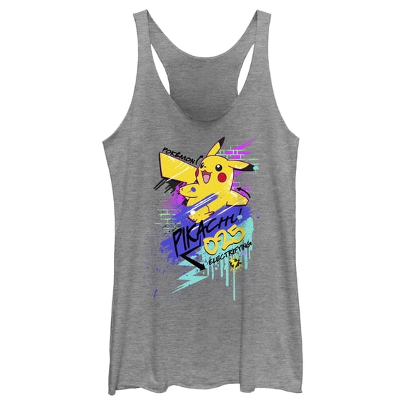 Women's Pokemon Pikachu 025 Electrifying Racerback Tank Top Gray Heather 2X Large