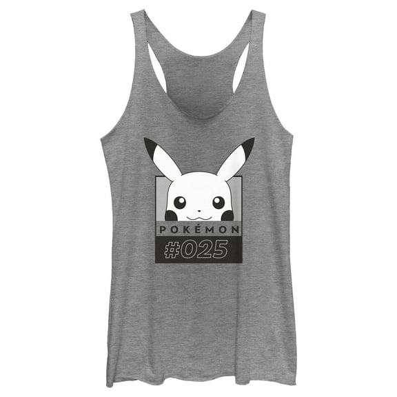 Women's Pokemon Pikachu Black and White Racerback Tank Top Gray Heather Medium