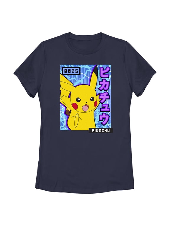 Women's Pokemon Pikachu Blue Lightning Graphic Tee Navy Blue Small