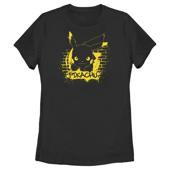 Women's Pokemon Pikachu Mural Graphic Tee Black X Large