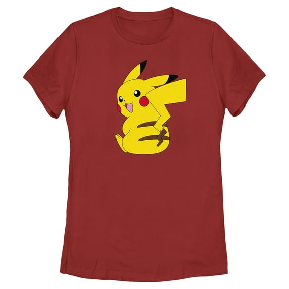 Women's Pokemon Pikachu Sitting Portrait Graphic Tee Red 2X Large
