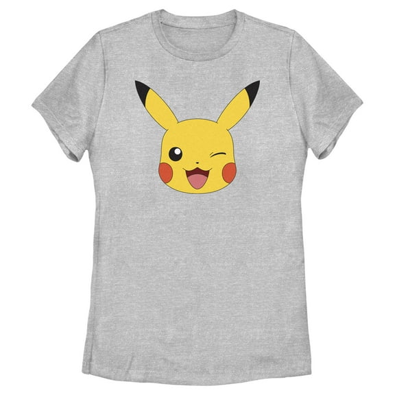 Women's Pokemon Pikachu Wink Face  Graphic Tee Athletic Heather Small