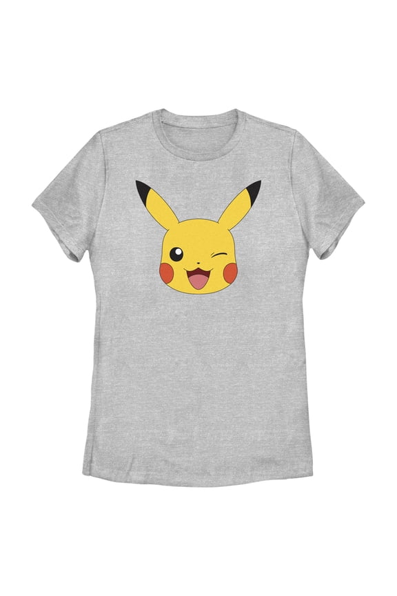 Women's Pokemon Pikachu Wink Face  Graphic Tee Athletic Heather X Large