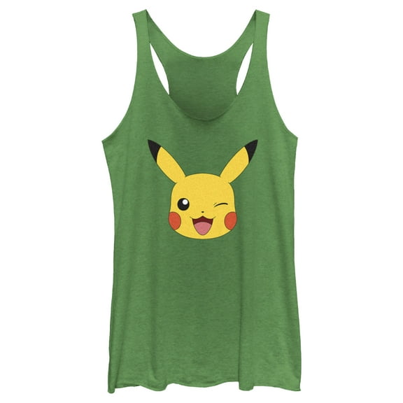 Women's Pokemon Pikachu Wink Face Racerback Tank Top Envy Green Small