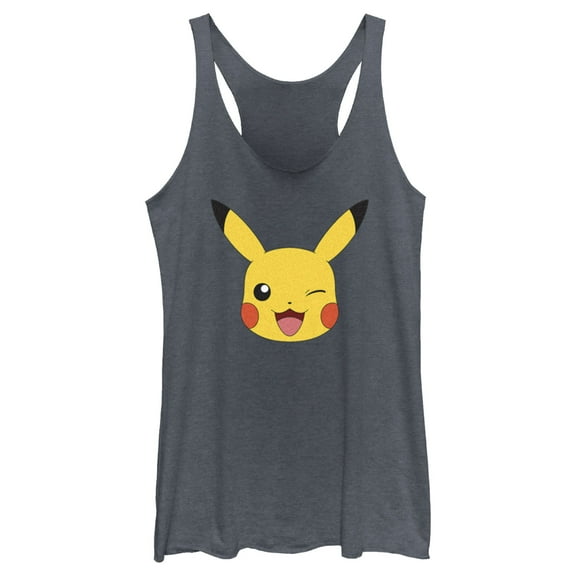 Women's Pokemon Pikachu Wink Face Racerback Tank Top Navy Blue Heather Large