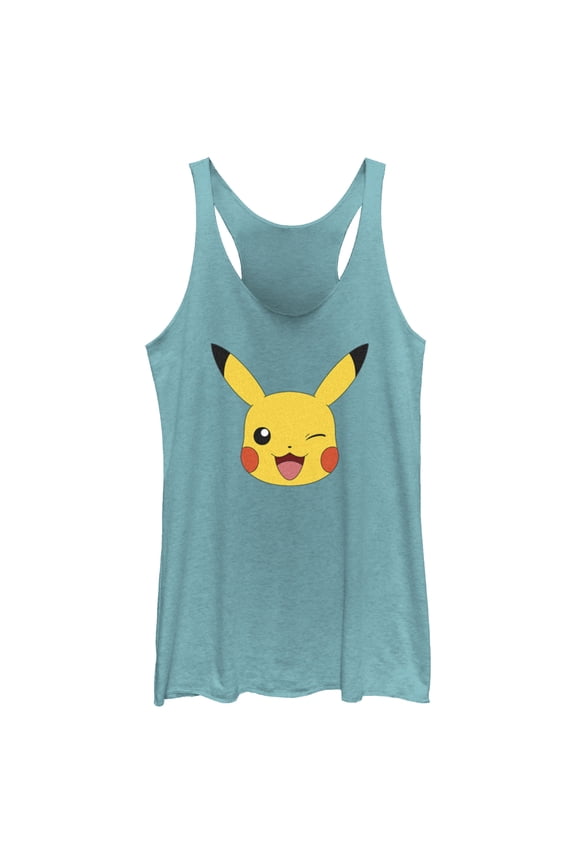 Women's Pokemon Pikachu Wink Face Racerback Tank Top Tahiti Blue Medium