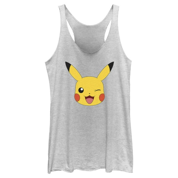Women's Pokemon Pikachu Wink Face Racerback Tank Top White Heather Medium