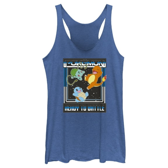 Women's Pokemon Ready To Battle Trio Racerback Tank Top Royal Blue Heather Large