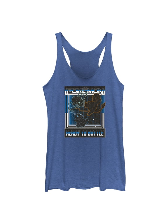 Women's Pokemon Ready to Battle Retro Grid Racerback Tank Top Royal Blue Heather X Large