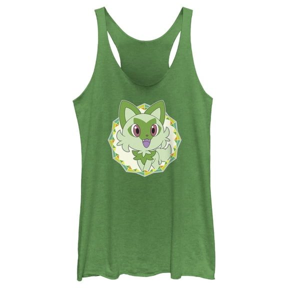 Women's Pokemon Sprigatito Circle  Racerback Tank Top Envy Green 2X Large