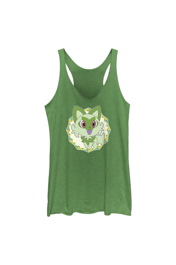 Women's Pokemon Sprigatito Circle Racerback Tank Top Envy Green 2X Large