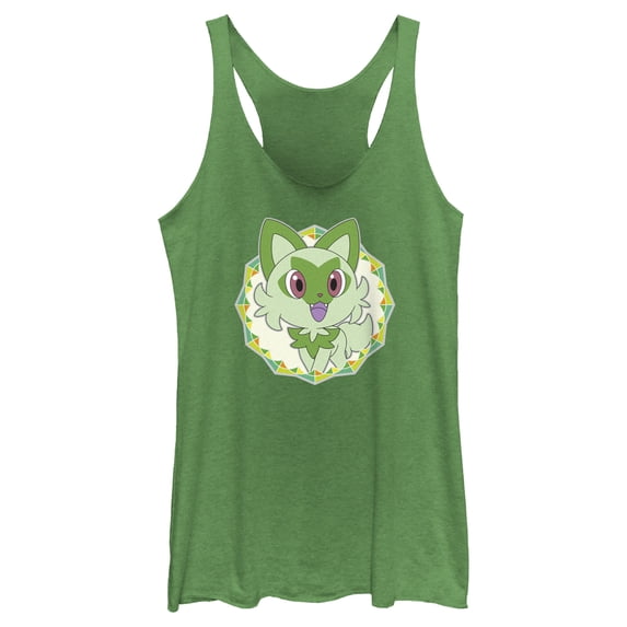 Women's Pokemon Sprigatito Circle Racerback Tank Top Envy Green Small