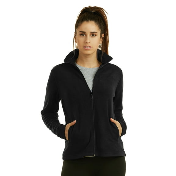 Women's Polar Fleece Full Zip Up Winter Jacket (M, Black)