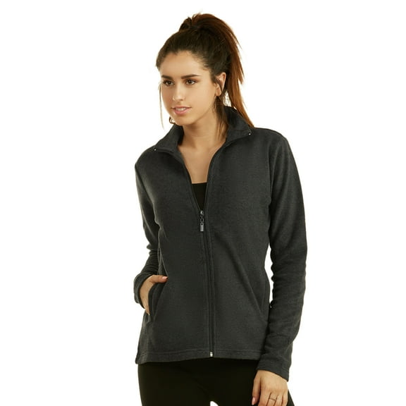Women's Polar Fleece Full Zip Up Winter Jacket (M, Charcoal)