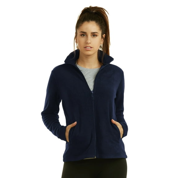 Women's Polar Fleece Full Zip Up Winter Jacket (M, Navy)