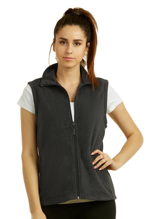 Women's Polar Fleece Full Zip Up Winter Vest (L, Charcoal)