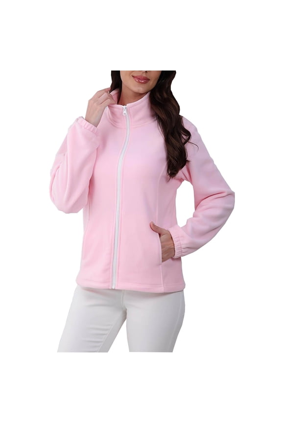 Women's Polar Fleece Jacket Full Zip Stand Collar Long Sleeve Coat with Pockets Lightweight Warm Winter Outerwear High Neck Casual Jacket