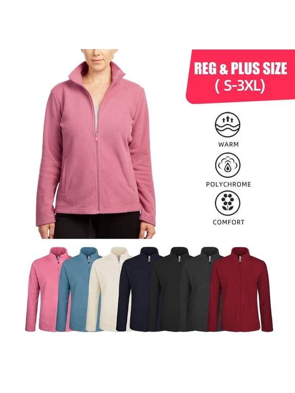Women’s Polar Fleece Jacket with Pockets Full Zip Up S-3XL Regular & Plus Long Sleeve Lightweight Warm Coat Spring Fall Winter Activewear Womenswear