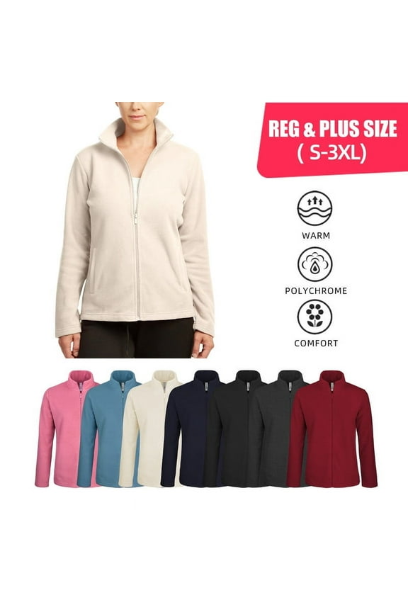 Women’s Polar Fleece Jacket with Pockets Full Zip Up S-3XL Regular & Plus Long Sleeve Lightweight Warm Coat Spring Fall Winter Activewear Womenswear