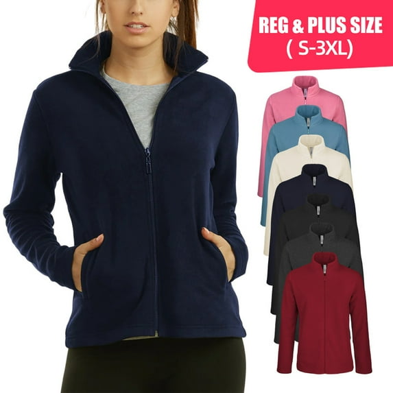 Women’s Polar Fleece Jacket with Pockets Full Zip Up S-3XL Regular & Plus Long Sleeve Lightweight Warm Coat Spring Fall Winter Activewear Womenswear
