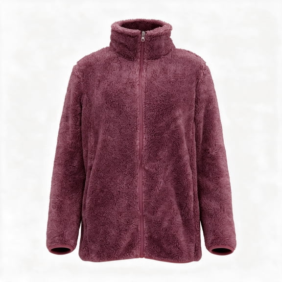 Qeils Women's Polar Fleece Stand Collar Full Zip Jacket