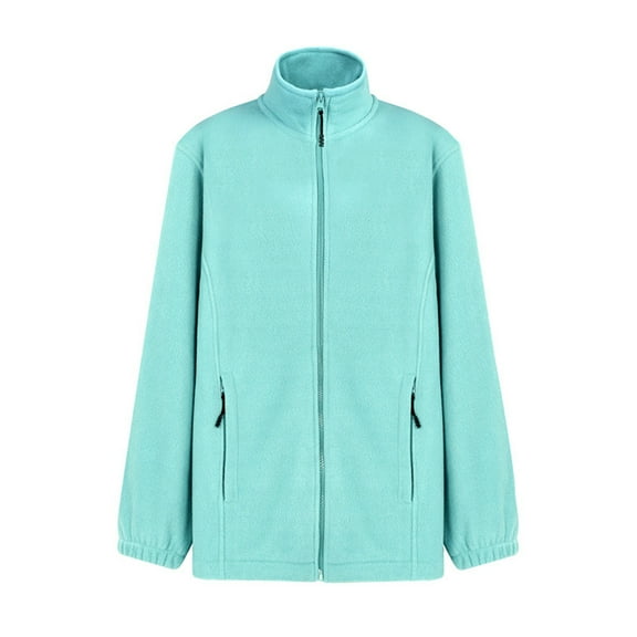 Women's Polar Fleece Warm Jackets For Winter Zip Up Long Sleeve Coat With Pockets High Neck Casual Tops Home Wear (Light Green,M
