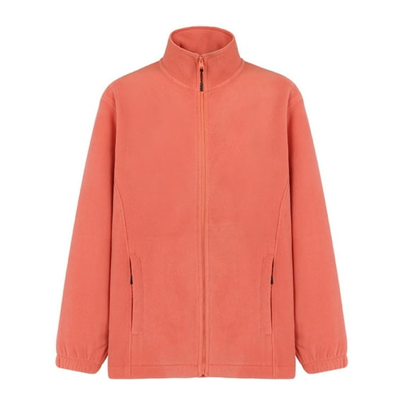 Women's Polar Warm Jackets For Winter Zip Up Long Sleeve Coat With Pockets High Neck Casual Tops Home Wear (Orange,M