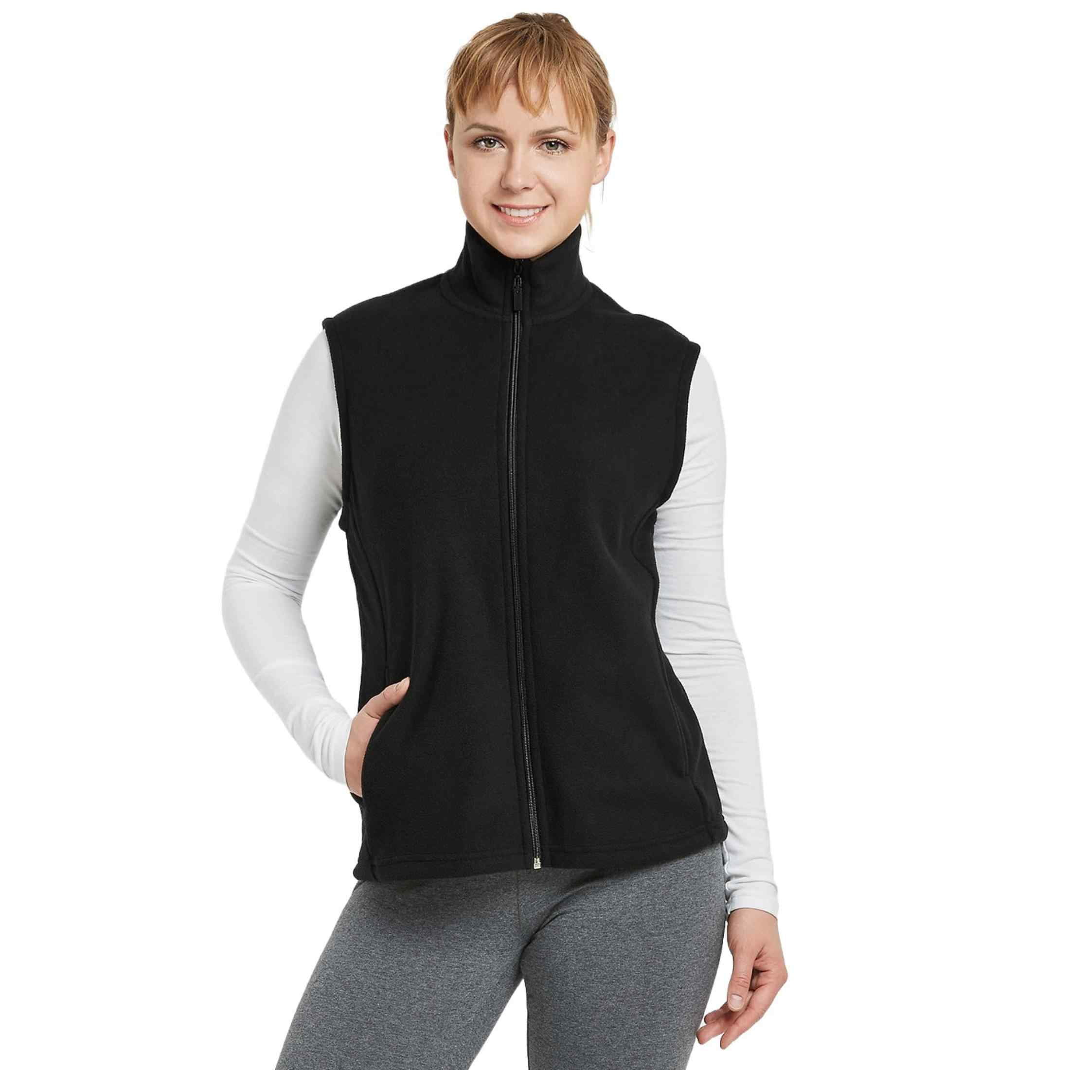 Solid Color V-neck Pocket Button Sleeveless Polar Fleece Vest